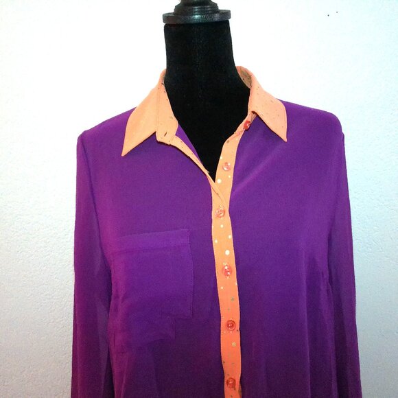 FAISCA, Purple & orange blouse with golden shiny dots design, good for Halloween - Picture 5 of 9